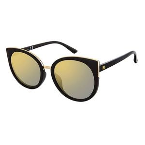 🆕 Black & Gold Metallic-Trim Oversize Cat-Eye UV Sunglasses Laundry by Design